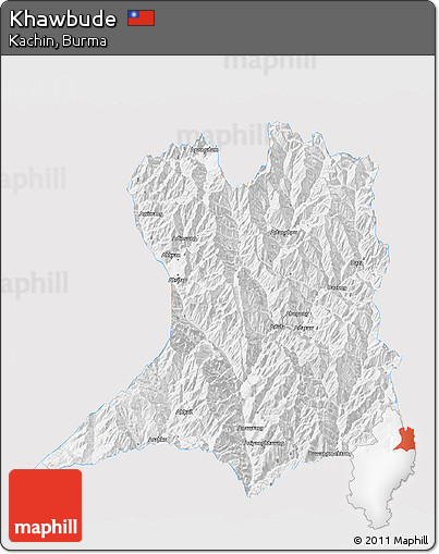 Silver Style 3D Map of Khawbude, single color outside