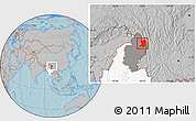 Gray Location Map of Khawbude, highlighted country, highlighted parent region, hill shading
