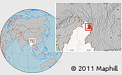 Gray Location Map of Khawbude, highlighted country, hill shading