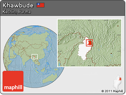 Savanna Style Location Map of Khawbude, highlighted parent region, hill shading