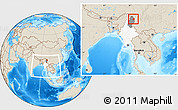 Shaded Relief Location Map of Khawbude, highlighted country, highlighted parent region, within the entire country