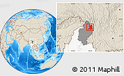 Shaded Relief Location Map of Khawbude, highlighted country, highlighted parent region