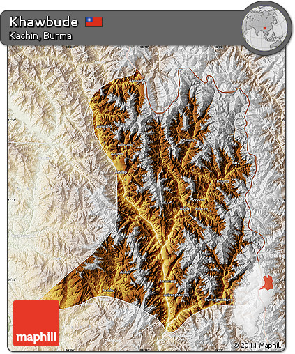 Physical Map of Khawbude, lighten