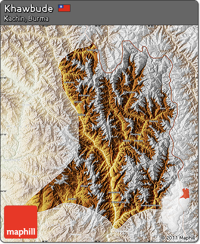 Physical Map of Khawbude, lighten