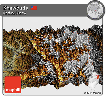 Physical Panoramic Map of Khawbude, darken