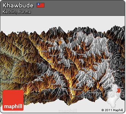 Physical Panoramic Map of Khawbude, darken