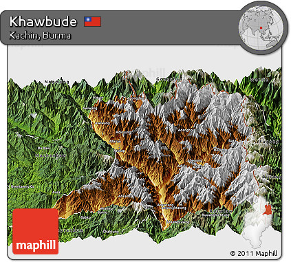 Physical Panoramic Map of Khawbude, satellite outside