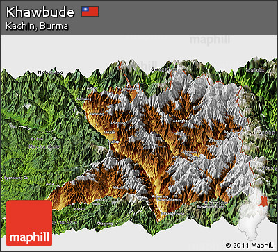 Physical Panoramic Map of Khawbude, satellite outside
