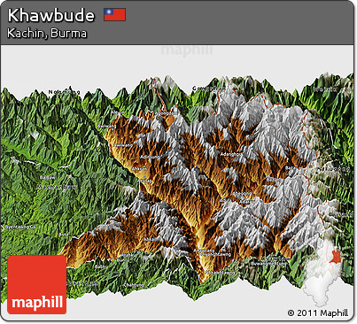 Physical Panoramic Map of Khawbude, satellite outside