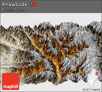 Physical Panoramic Map of Khawbude, semi-desaturated