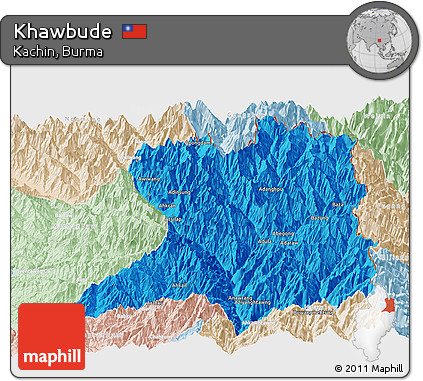 Political Panoramic Map of Khawbude, lighten