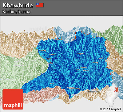 Political Panoramic Map of Khawbude, lighten