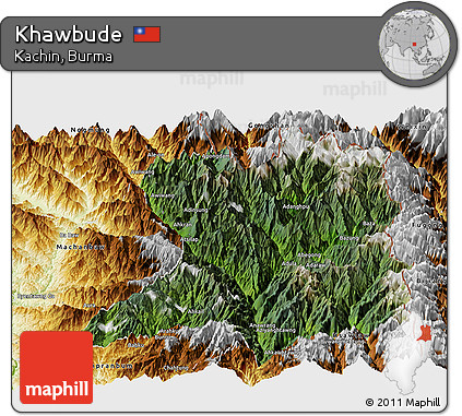 Satellite Panoramic Map of Khawbude, physical outside