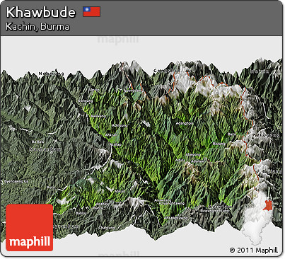 Satellite Panoramic Map of Khawbude, semi-desaturated