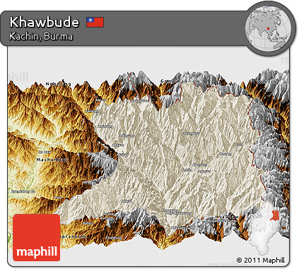 Shaded Relief Panoramic Map of Khawbude, physical outside