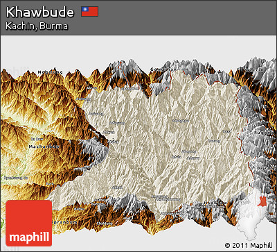 Shaded Relief Panoramic Map of Khawbude, physical outside
