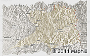 Shaded Relief Panoramic Map of Khawbude, semi-desaturated