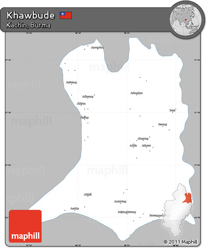 Gray Simple Map of Khawbude, single color outside