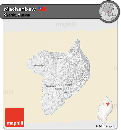 Classic Style 3D Map of Machanbaw, single color outside