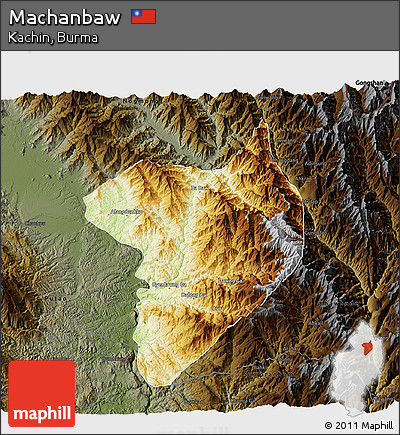 Physical 3D Map of Machanbaw, darken