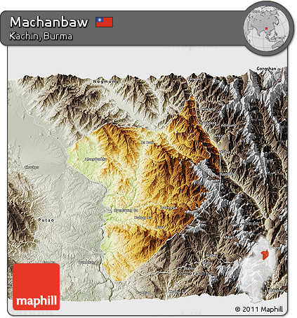 Physical 3D Map of Machanbaw, semi-desaturated