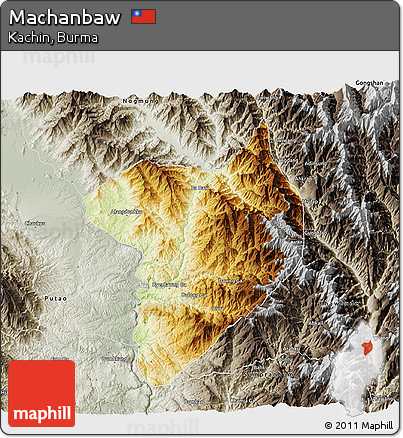 Physical 3D Map of Machanbaw, semi-desaturated