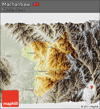 Physical 3D Map of Machanbaw, semi-desaturated