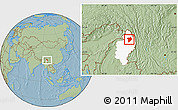 Savanna Style Location Map of Machanbaw, highlighted parent region, hill shading