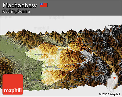 Physical Panoramic Map of Machanbaw, darken