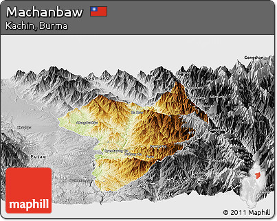 Physical Panoramic Map of Machanbaw, desaturated