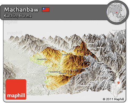 Physical Panoramic Map of Machanbaw, lighten, semi-desaturated
