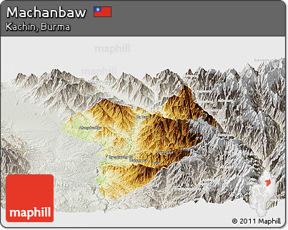 Physical Panoramic Map of Machanbaw, lighten, semi-desaturated