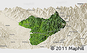 Satellite Panoramic Map of Machanbaw, shaded relief outside