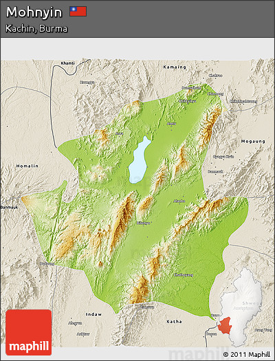 Physical 3D Map of Mohnyin, shaded relief outside