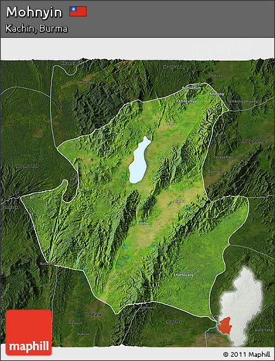 Satellite 3D Map of Mohnyin, darken