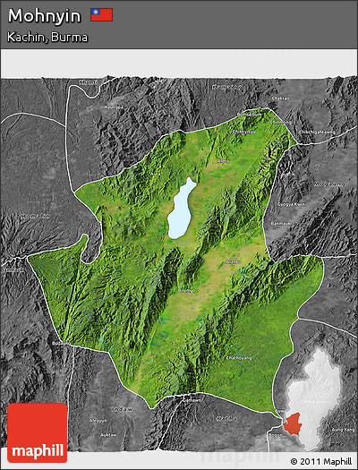 Satellite 3D Map of Mohnyin, desaturated