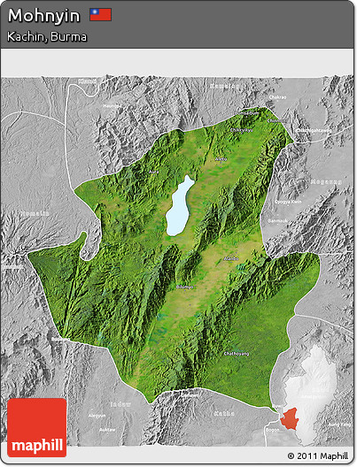 Satellite 3D Map of Mohnyin, lighten, desaturated