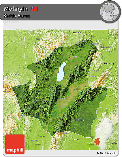Satellite 3D Map of Mohnyin, physical outside