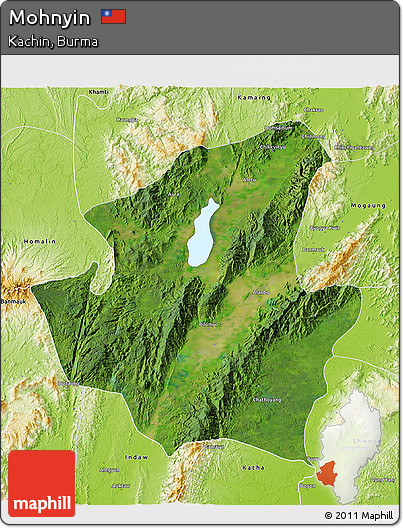 Satellite 3D Map of Mohnyin, physical outside
