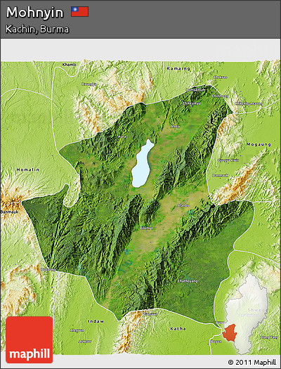 Satellite 3D Map of Mohnyin, physical outside