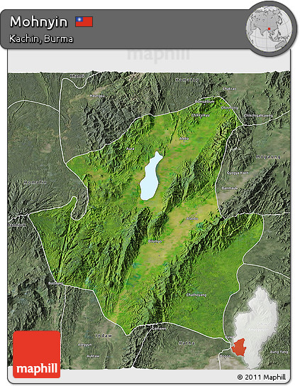 Satellite 3D Map of Mohnyin, semi-desaturated