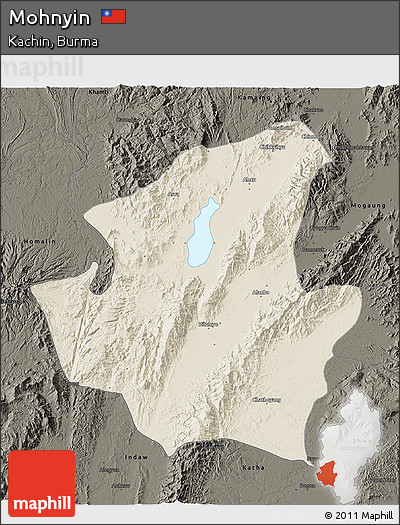 Shaded Relief 3D Map of Mohnyin, darken