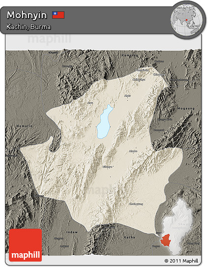 Shaded Relief 3D Map of Mohnyin, darken