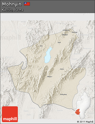 Shaded Relief 3D Map of Mohnyin, lighten