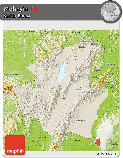 Shaded Relief 3D Map of Mohnyin, physical outside