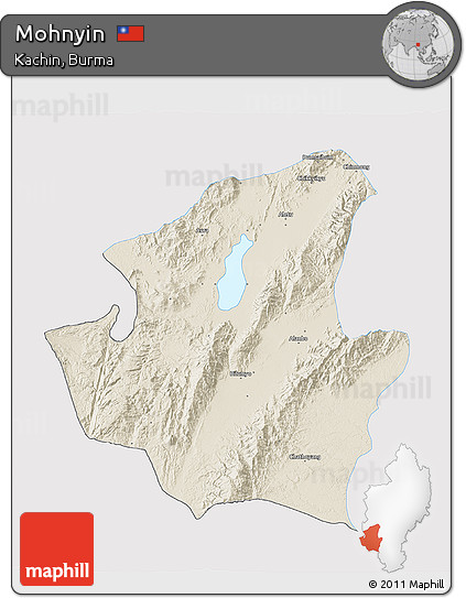 Shaded Relief 3D Map of Mohnyin, single color outside