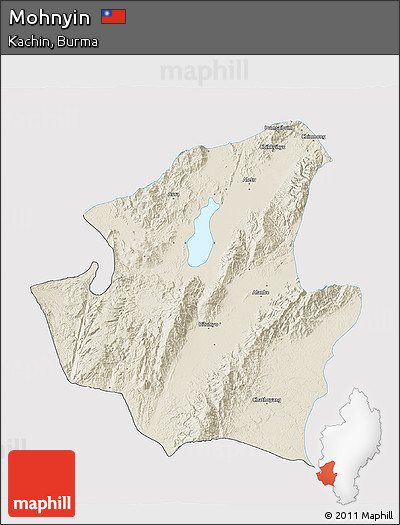 Shaded Relief 3D Map of Mohnyin, single color outside