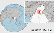 Gray Location Map of Mohnyin, highlighted country, hill shading