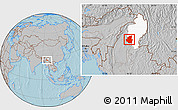 Gray Location Map of Mohnyin, highlighted parent region, hill shading