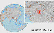 Gray Location Map of Mohnyin, hill shading